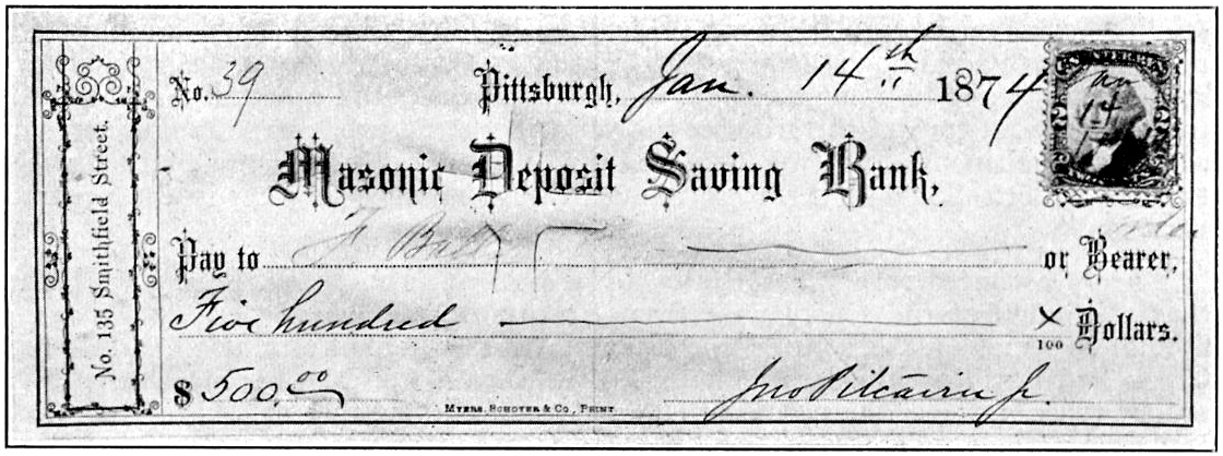 Photo of John Pitcairn's original $500 check