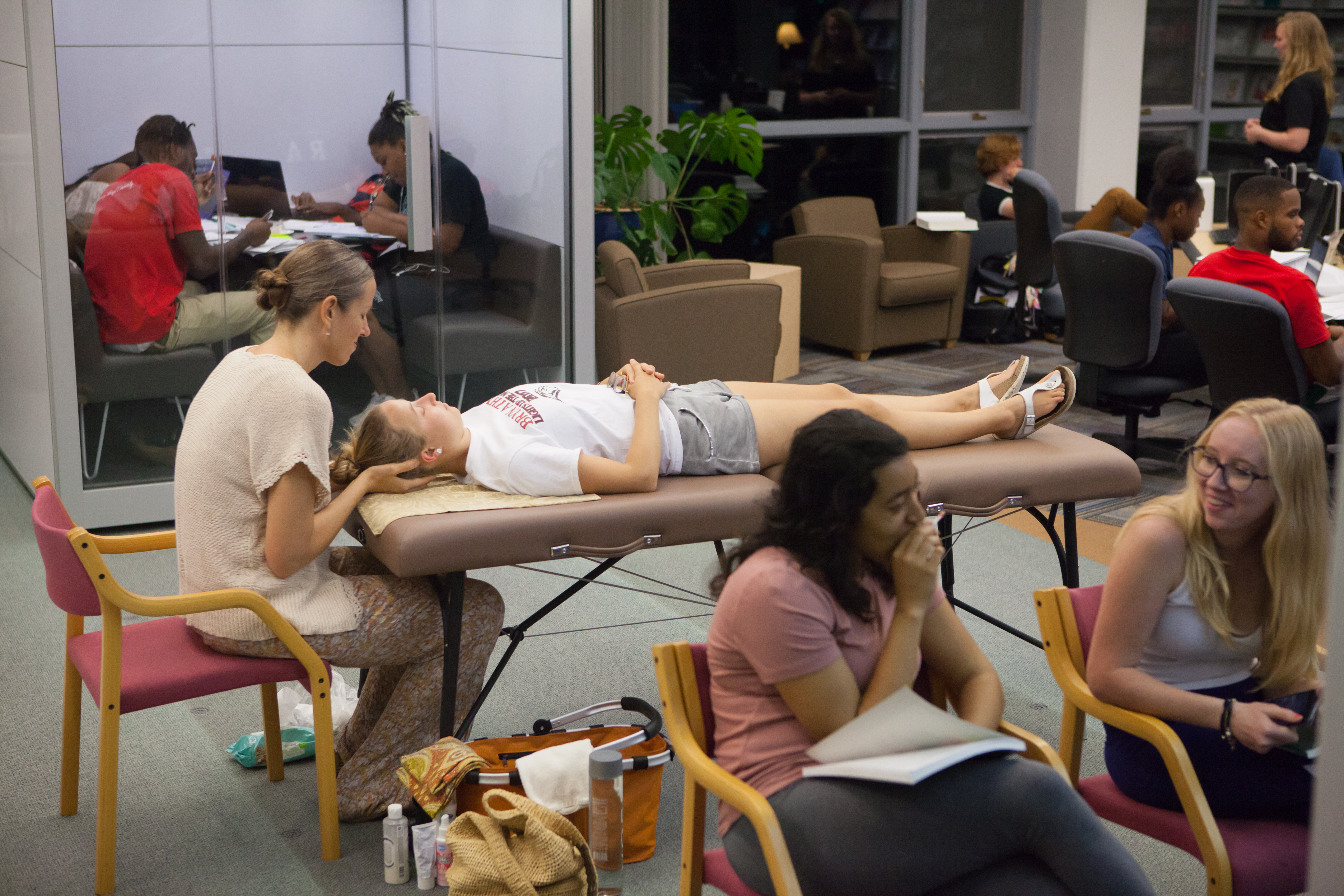Bryn Athyn College student receiving a massage
