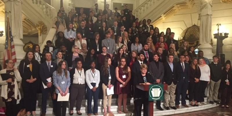 Bryn Athyn College students presenting at the capitol building 